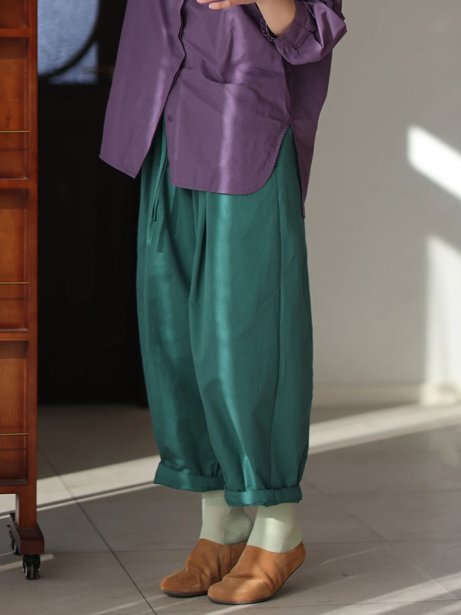 

Original Mokedai Long Pile Cotton Sunglasses Drng Proc Tight And Stiff Elastic Waist Casual Nine Point Pants