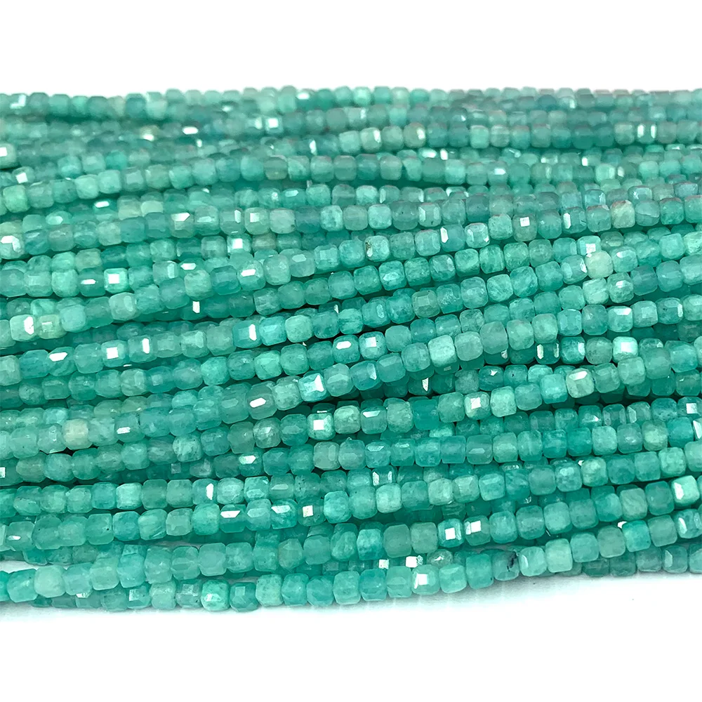 Veemake Natural Blue Green Amazonite Edge Cube Faceted Small Beads For Jewelry Making 08582