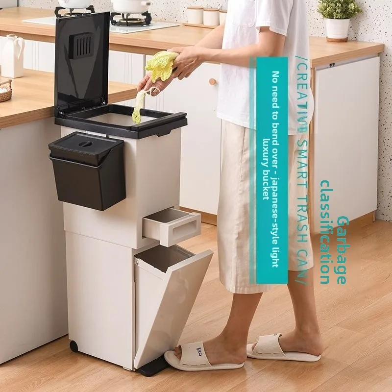 Japanese-style trash can, double-layer kitchen special household large trash can
