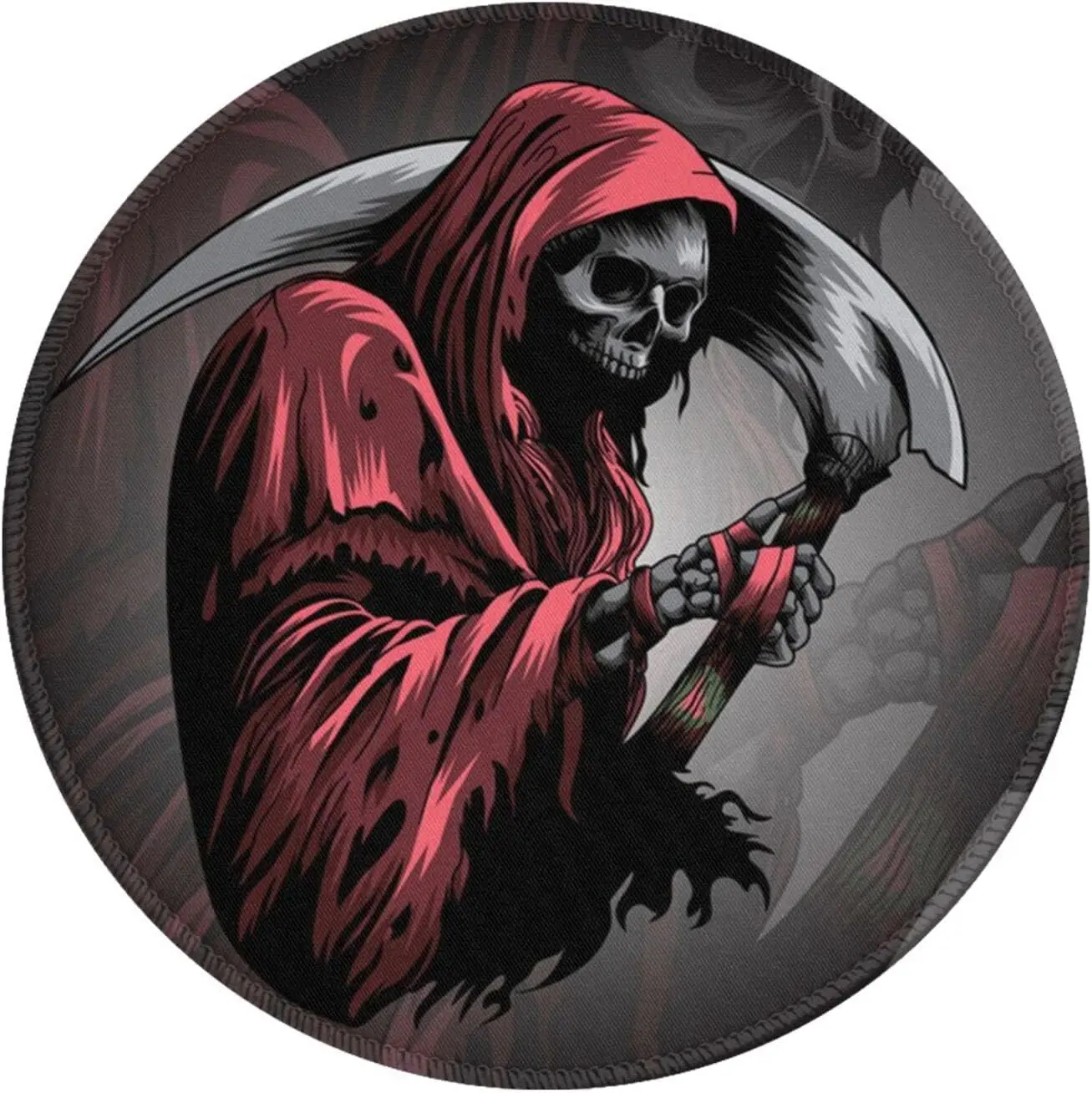 Grim Reaper Death Mouse Pad Anti Slip Rubber Skull Round Mousepads with Stitched Edge for Home Gifts Office 7.9 X 7.9 Inch