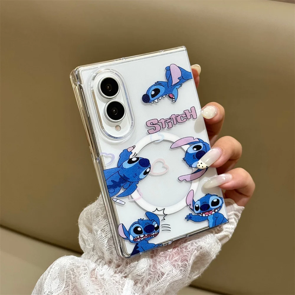 New Cartoon blue cute Magnetic Phone Case For Samsung Galaxy Z Fold 8 Ultra Z Fold 7 6 5 4 3 Shockproof Cover For Magsafe Chain