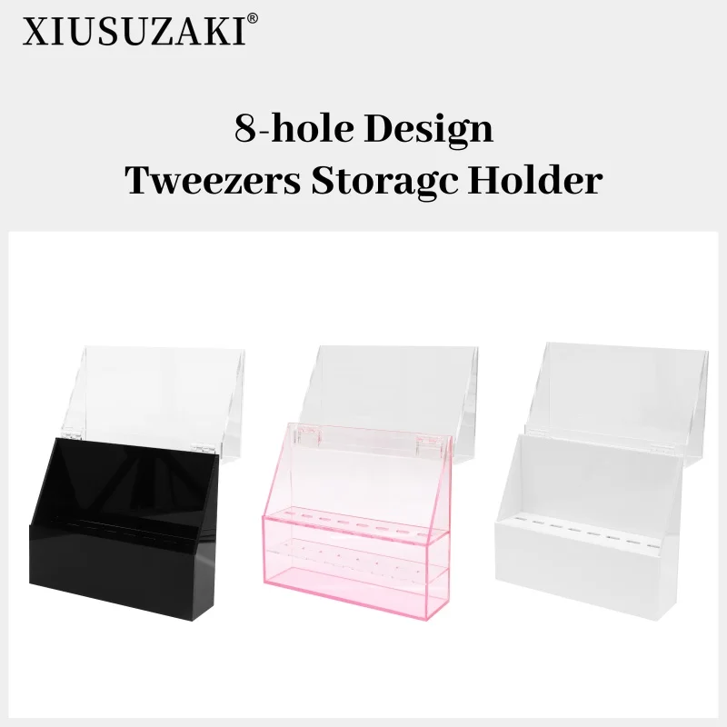 XIUSUZAKI Acrylic Tweezers Display Storage Holder 8pcs Lash Tweezer Stand Positions Eyelash Extension Tools Eyelash Storage Box