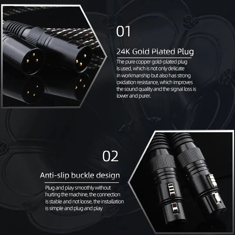 YYAUDIO Kabel audio Hifi 2XLR Hi-End 4N OFC 3-pinowy XLR męski na żeński przewód audio do miksera mikrofonowego