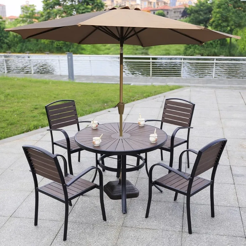 lowes patio set with umbrella SERWALL 8-Pc HDPE Dining Set, 1 Table, 1 & 6 Chairs, Black our collection is designed to enhance your outdoor experience Patio umbrella Patio Furniture at
