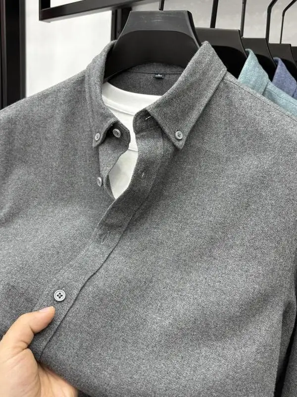 

Thiened Long Sve Modal Cotton irt Casual Brued Busin Casual Top for Middle-aged Men Spring Autumn Pure Color irt