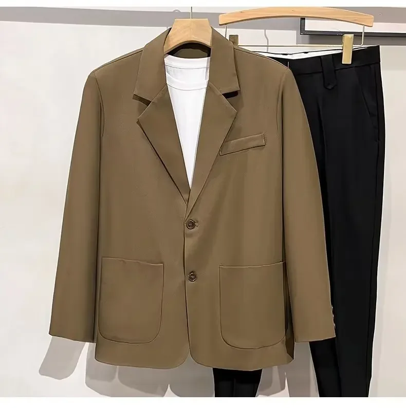 Moda Trendy erkekler rahat Blazer keten gevşek takım elbise ceket gri haki kahverengi siyah ceket iş ofis damat düğün S-4XL