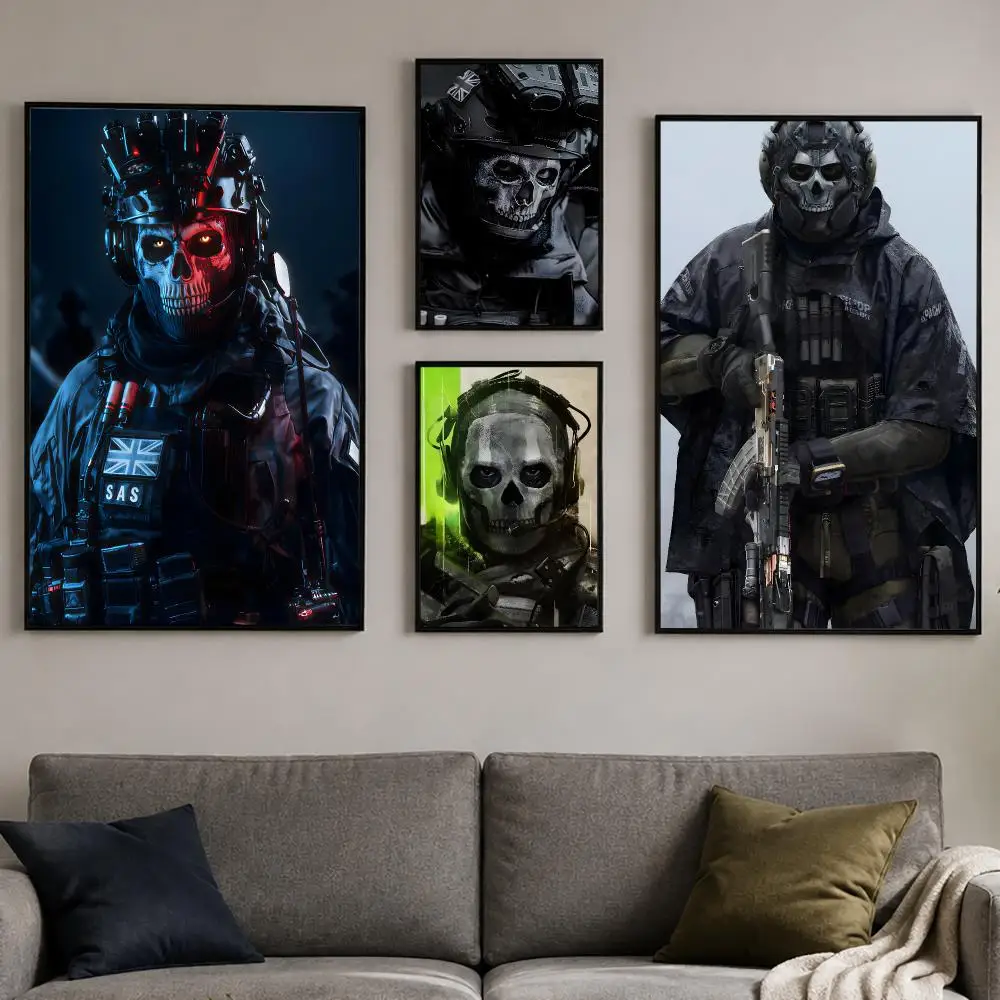 Call of Duty Simon Ghost Riley Poster PP Self-Adhesive Wall Sticker Bedroom Gaming Cafe/Bar Vintage Aesthetic Decor Ideal Gift