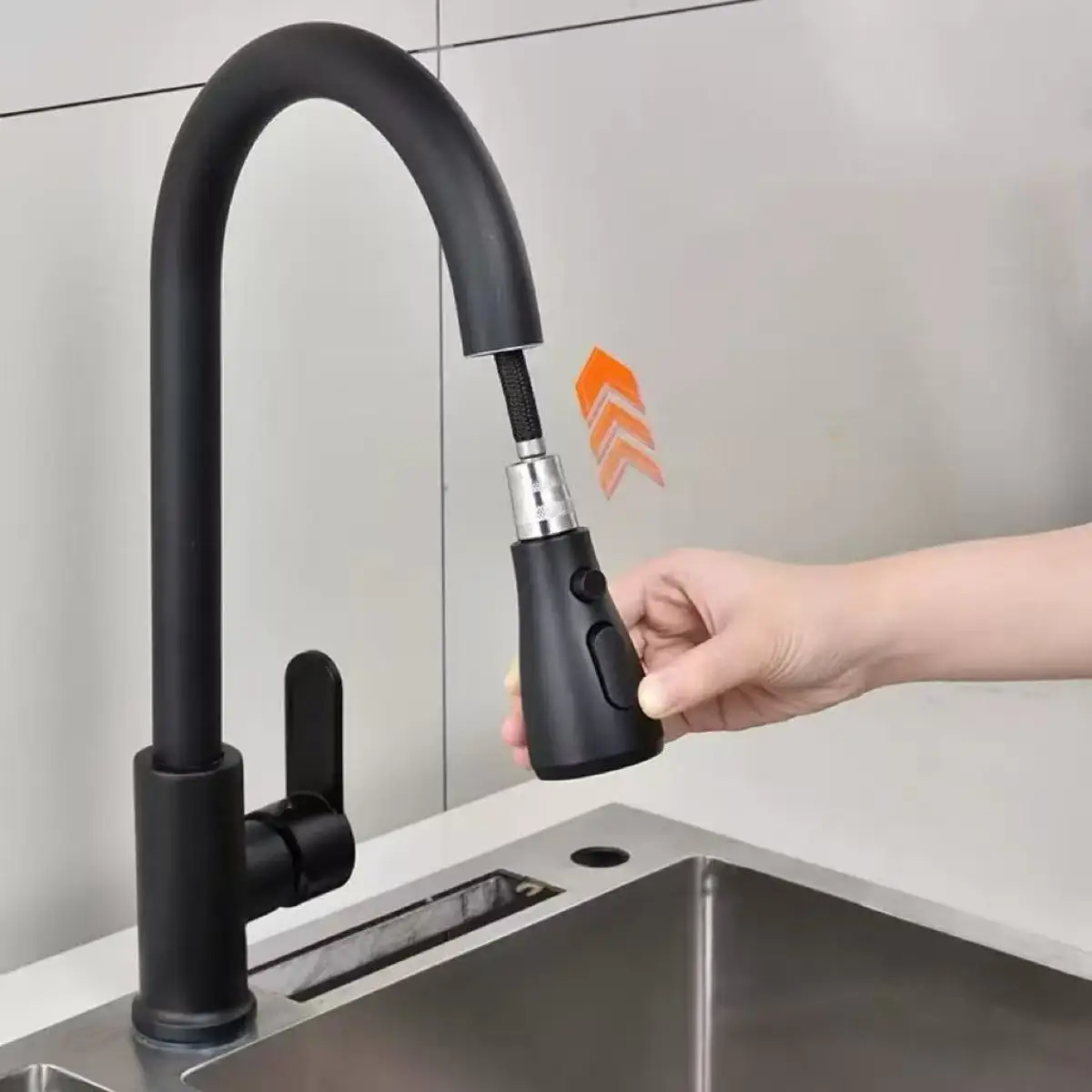 Stainless steel kitchen faucet single hole pull out spout kitchen sink mixer faucet flow spray head 360 swivel cleaning faucet
