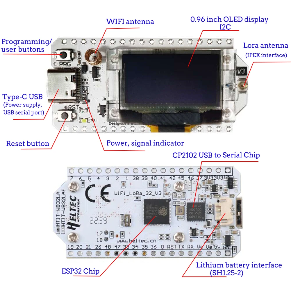 Placa de desarrollo LoRa32 V3, 868MHz, 915MHz, SX1262, pantalla OLED de 0,96 pulgadas, ESP32 BT + WIFI, Kit Lora para Arduino IOT Smart Home, 2 juegos