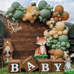 Safari Themed Party Balloons Garland Set Baby Shower Wild One Birthday Decoration Avocado Green Cocoa Nude Balloon Arch Kit