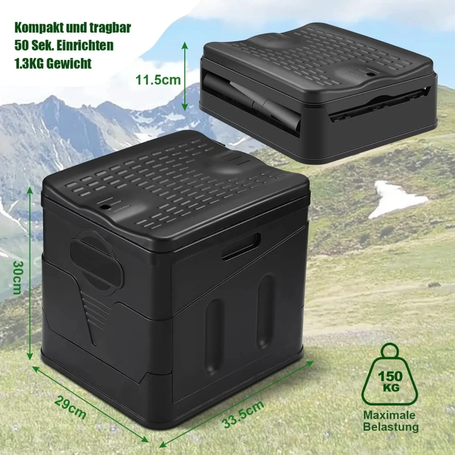 Inodoros y accesorios para exteriores, inodoros portátiles para acampar, inodoro portátil de 150 kg, inodoro móvil para viajes, apto para acampar y viajar, incluye 1 par de cojines, 12 bolsas de basura.