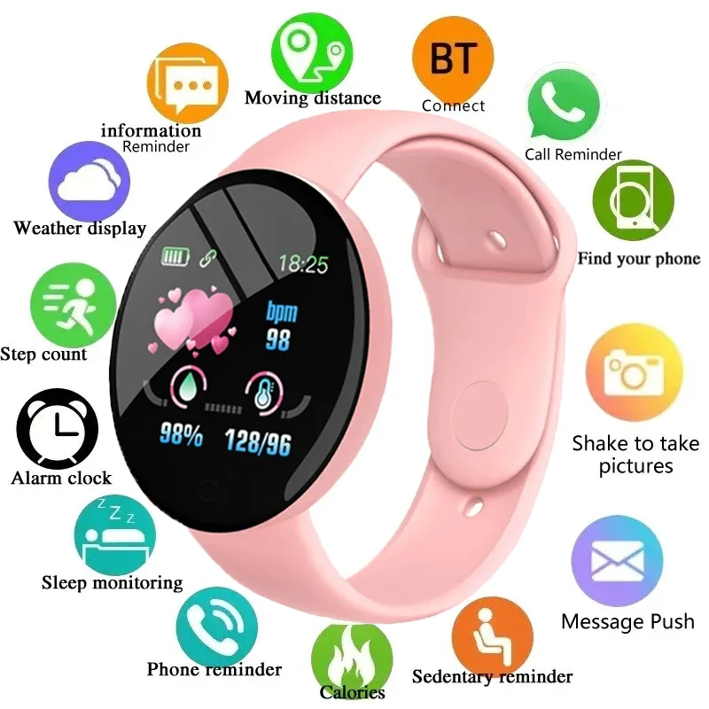 D18 impermeable Color pantalla redonda pulsera inteligente ritmo cardíaco presión arterial Monitor de sueño caminar ejercicio Fitness Smartwatch B41