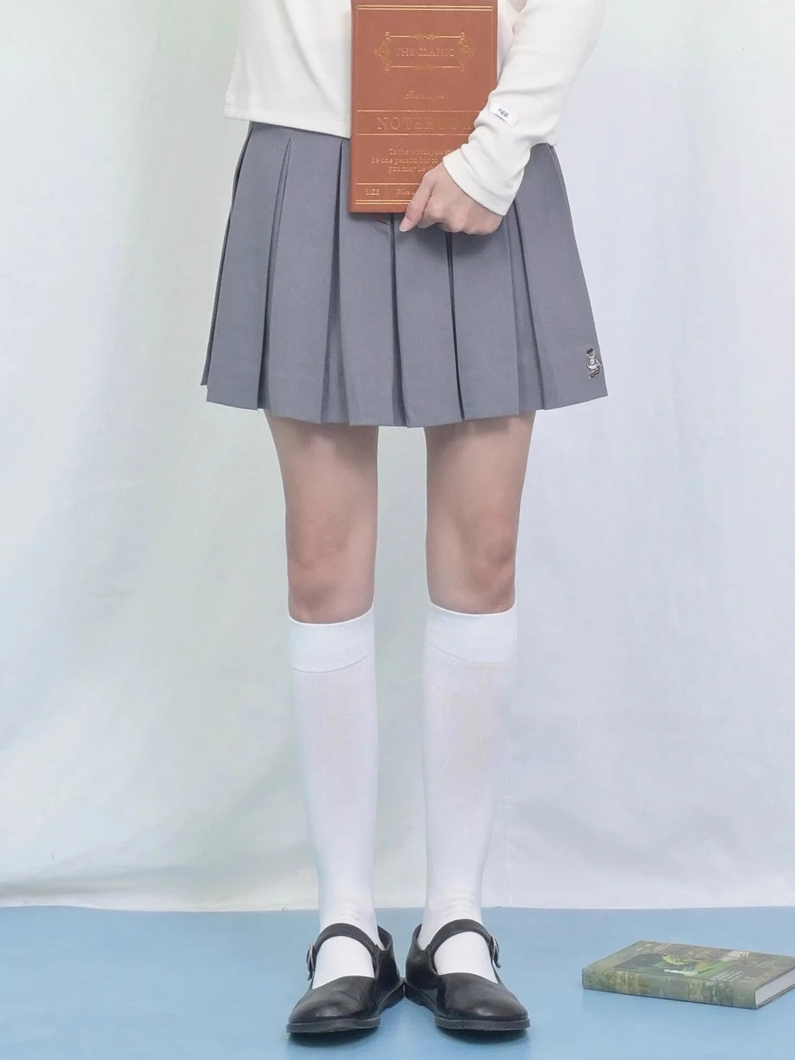 

Ele Embroidered Pleated Skirt High Waist A-Line Skirt Anti-Light College Sle Polyester Fiber Daily Wear Summer 2024