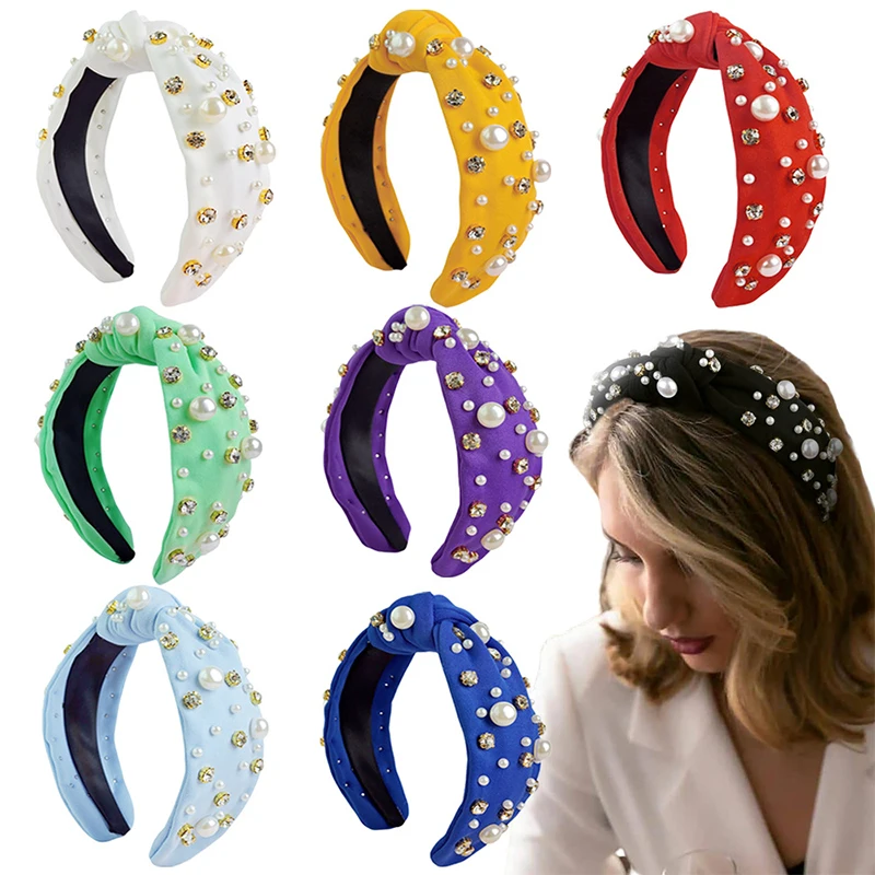 

1Pcs Fashionable Wide Edge Nail Size Pearl Head Hoop Korean Version Knot Style Pressed Hair Ornament