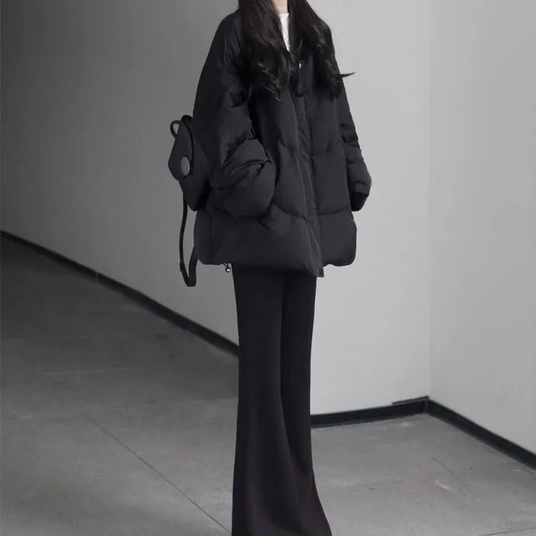 Black Loose Cotton-padded Jacket Women's Autumn and Winter Fashion Warm Cotton-padded Clothes Korean Short Coat