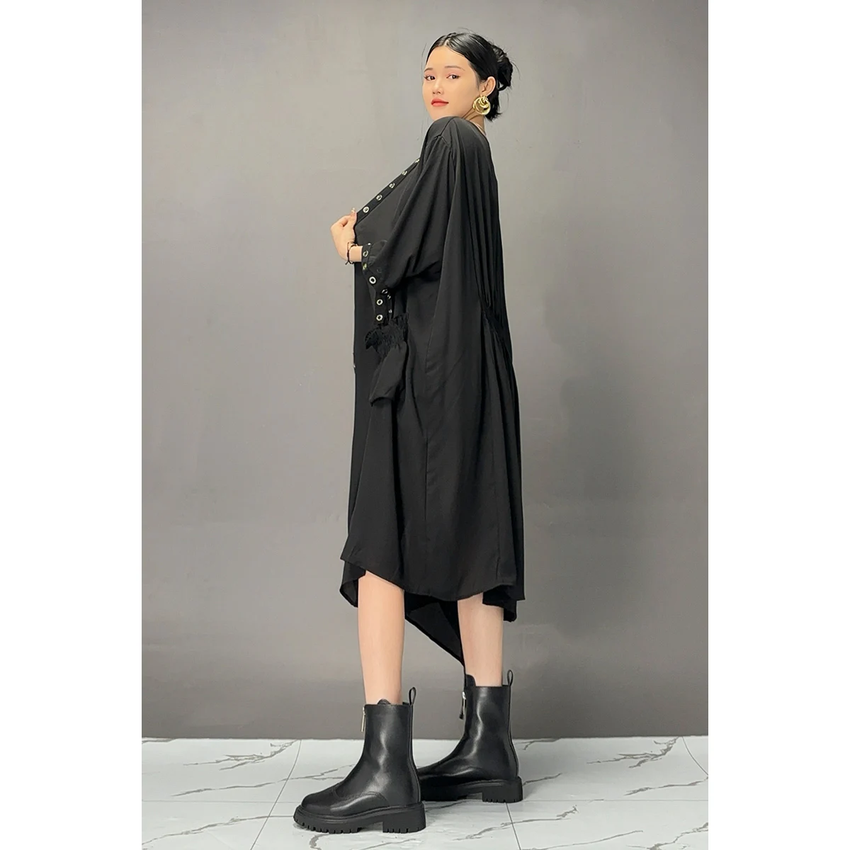 VEFADISA-Manteau Noir à Manches sulfet Col en V pour Femme, Vêtement Assressentiavec Tout, Nouvelle Collection Printemps Automne 2025, ZXY1025A