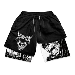 Pantalones cortos con estampado de Anime Berserk para hombre, ropa deportiva 2 en 1 para correr, gimnasio, entrenamiento de verano, Y2K