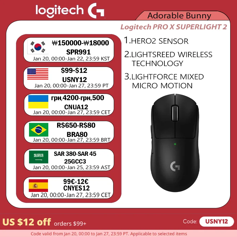 Logitech PRO X  SUPERLIGHT 2 GPW3 Wireless Mouse Gaming Mouse Gpw Second Generation Upgrade Hero2 Sensor