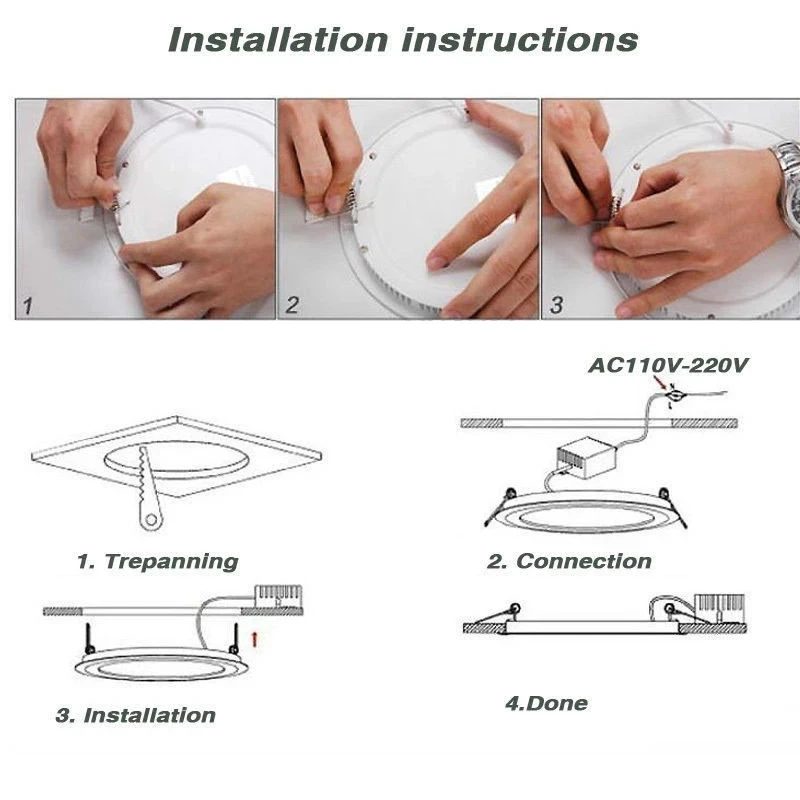 LED typu Downlight 3W 9W 12W 15W 18W wpuszczana okrągłe LED lampa sufitowa 110V-220V DC12V 24V światła panelu oświetlenie wewnętrzne ciepłe/zimne