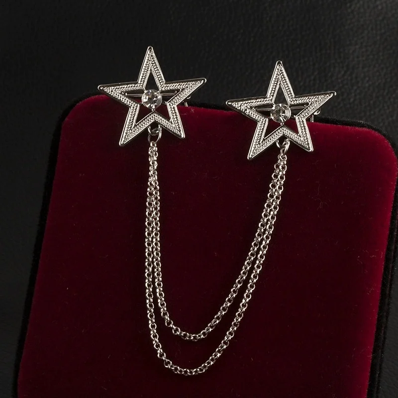 Korean British Style Crown Bird Brooch Cross Suit Tassel Chain Lapel Pin Angle Wings Badge Retro Female Corsage Men