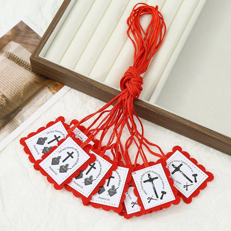 12Pcs Red Scapular of the Passion, Catholic Sacred Hearts of Jesus and Mary Felt Scapular Pendant,Christian Prayer Church Gift