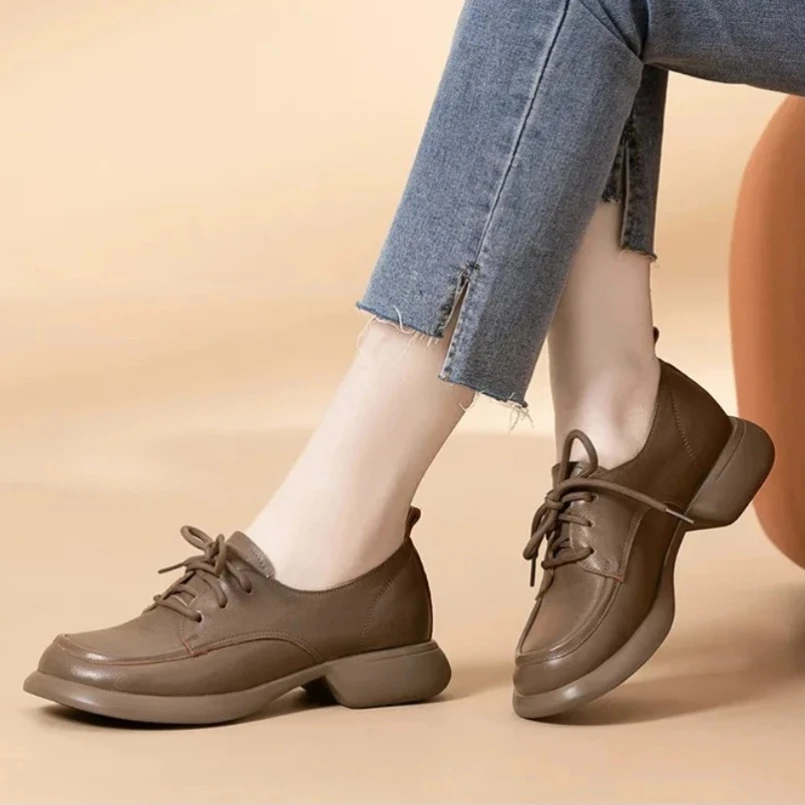 

2025 модные женские туфли-лодочки, туфли на высоком каблуке, весенние туфли на платформе из 100% натуральной кожи, увеличивающие рост, маленький размер 34-43