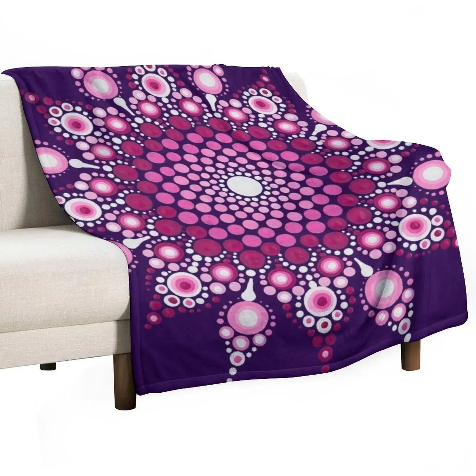 

Pink dot mandala, violet background Throw Blanket Plush Luxury Thicken Softest Hairy Blankets