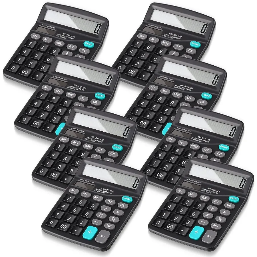 

8Piece 12Digit SolarPowered Basic Desktop Calculator with Large Display and Dual Power for Home Office and School Use Black