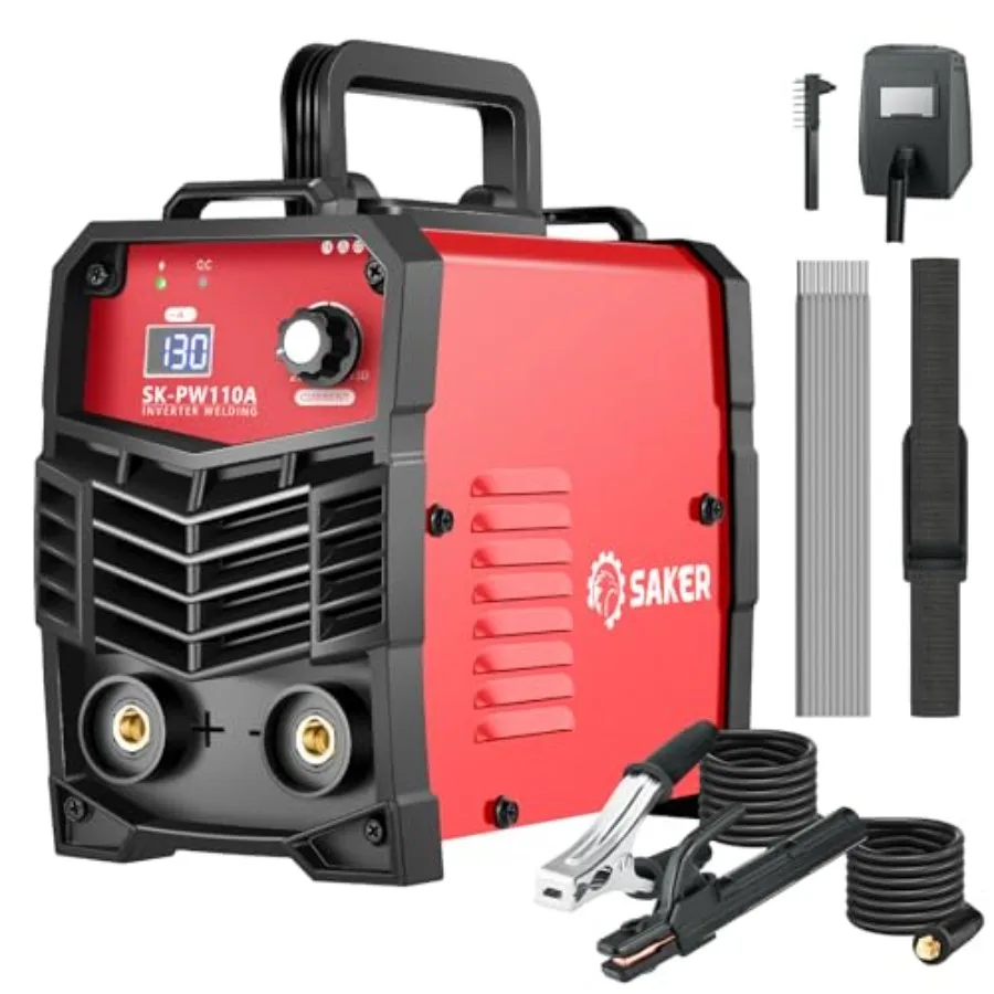 

Saker Mini Stick Welder 110V Portable Welding Machine 20-130A Arc Welder with Smart LED Display IGBT Inverter Anti-Stick and Ho