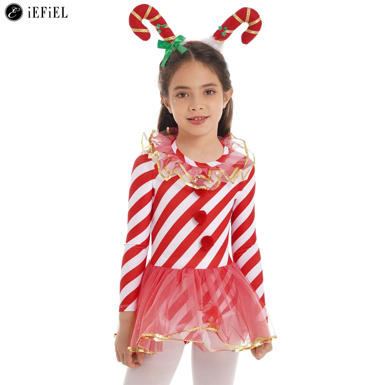 

Kids Girls Candy Cane Christmas Costume Holiday Pageant Party Ballet Dance Figure Ice Skating Tutu Dress Leotard Dancewear