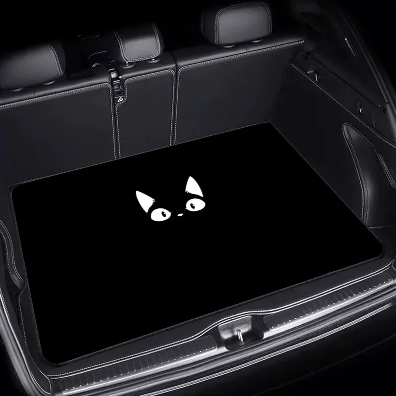 Single Piece Of Cartoon Cat Trunk Mat For Cars, Measuring 75X100, Featuring A Sleek Black And White Design, Made From Durable Ma