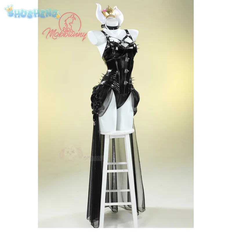 Костюм для косплея Bowsette, аниме Мариос, для взрослых, женский сексуальный черный кожаный комбинезон, повязка на голову, ожерелье, комплект, униформа на Хэллоуин