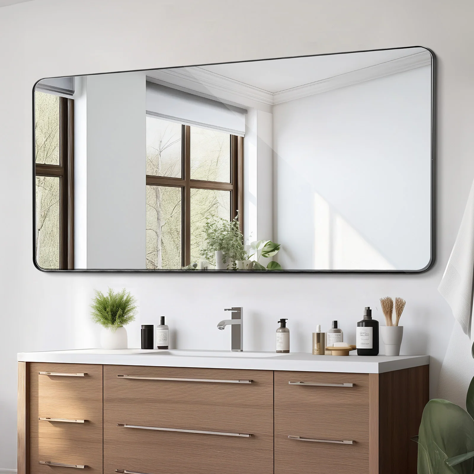 VEVOR Wall Mounted Makeup Mirror with Aluminium Alloy Frame &Explosion-Proof Film &Z-Shaped Bracket Fit for Bathroom/Living Room