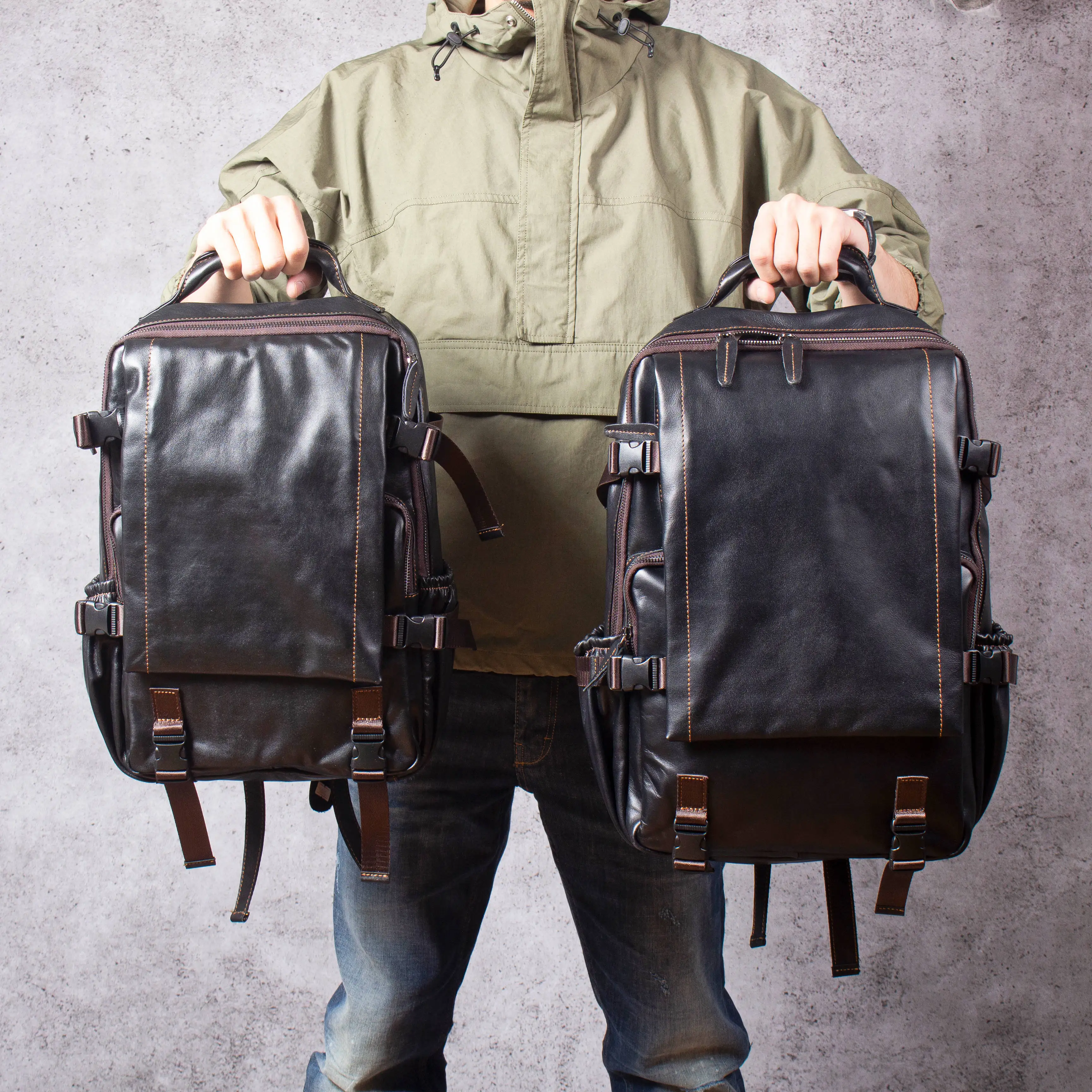 S.WORKER Lässiger Herrenrucksack aus echtem Leder, große Kapazität, 15" Laptop-Reisetasche, Schulrucksack aus Rindsleder, modische Wochenendtasche – Detail 4