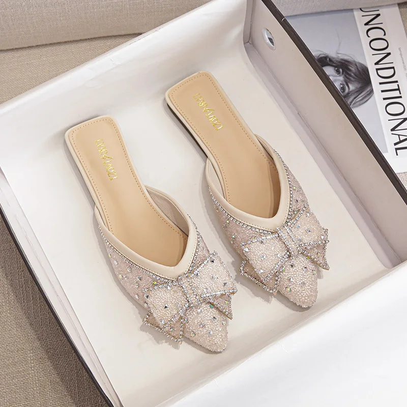 

Полутапочки Baotou, женские летние повседневные туфли с бриллиантами без каблука, одинарные туфли, женские сандалии большого размера, женская обувь