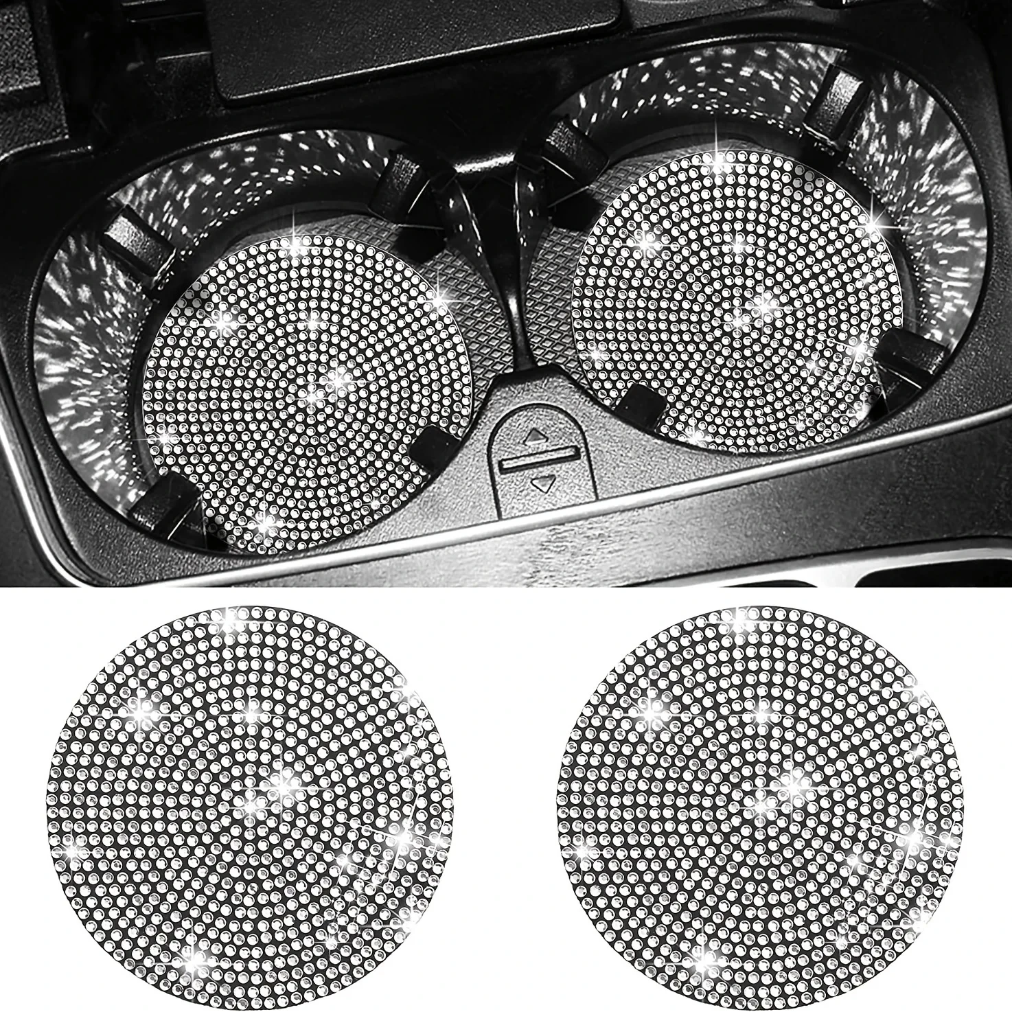 1pc Shiny Crystal Silicone Car Cup Coaster Non-Slip Shockproof Easy Clean Universal Auto Interior Drink Holder Decor Accessories