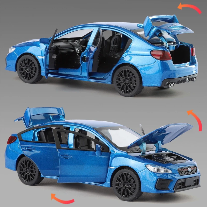 รถแข่ง Subaru WRX STI รุ่นจำลองสูง 1:30 ผลิตจากโลหะผสมหล่อขึ้นรูป พร้อมเสียงและไฟ มีระบบดึงหลัง ของสะสมสำหรับเด็ก ของขวัญ