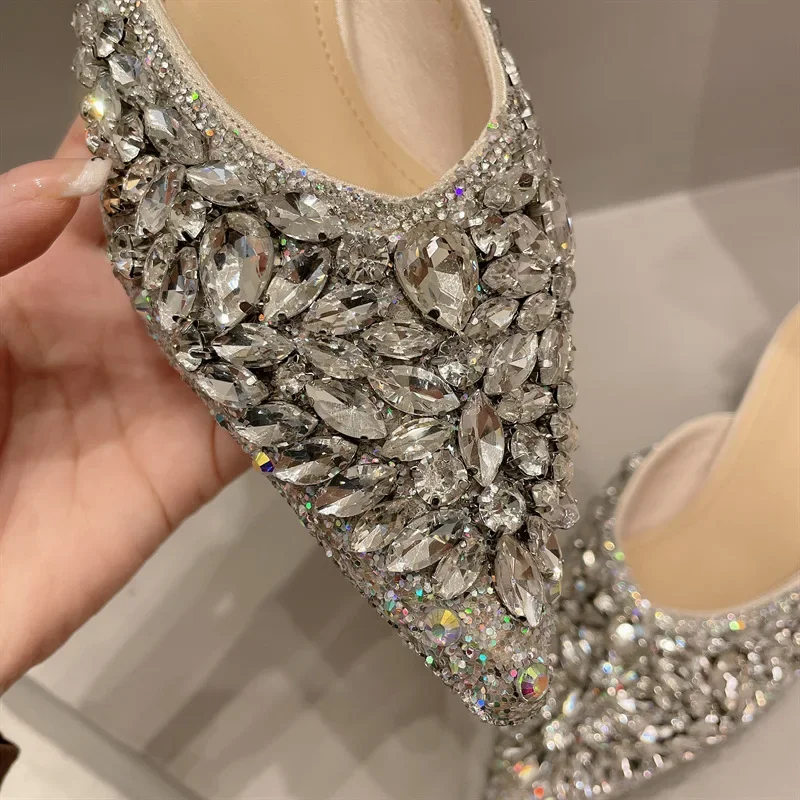 Stiletto Rhinestone Slippers Pointed Toe Women's Versatile Mule Slippers Women's Fashion