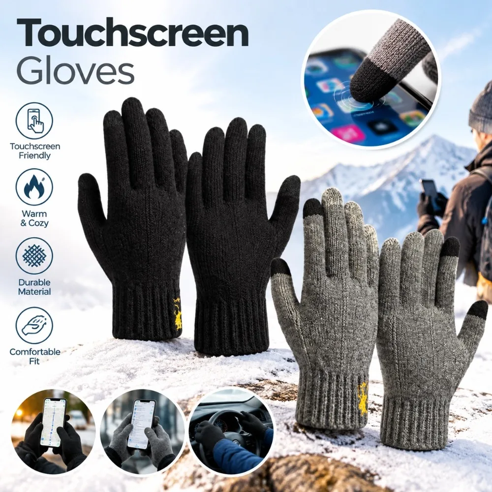 New Winter Warm Gloves Touchscreen Unisex Knit Finger Gloves Thickened Cold-proof Full Finger Outdoor Cycling Driving Glove