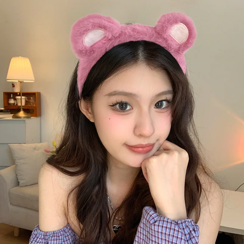 Disney Pink Lotso Series Ears Headband Women Cute Soft Strawberry Bear Wash Face Hairclips Girls Birthday Party Hair Accessories