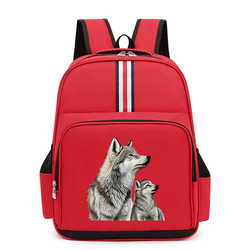 Backpack for Boys Girls Harajuku Street Wolf Pattern Schoolbag Children Fashion Trend Waterproof Lightweight Primary Bookbag