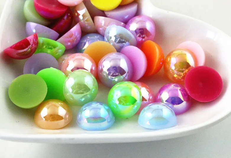 New Fashion 40pcs/Lot 12mm Mix AB Colors Flat back Resin Cabochons Cameo G5-37