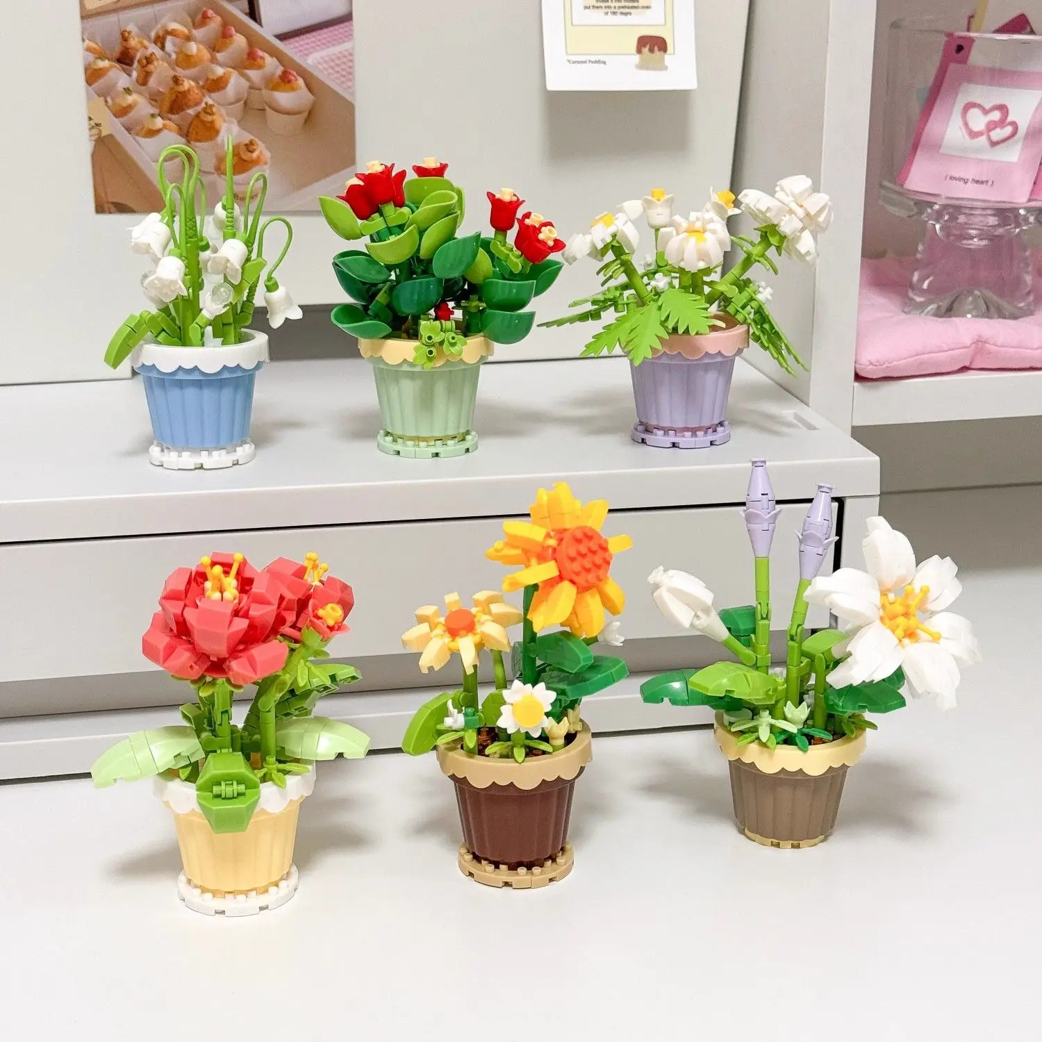 

12 Simulated potted flower bouque mini building blocks DIY assembly toys desktop eternal flowers gift for kids And girls