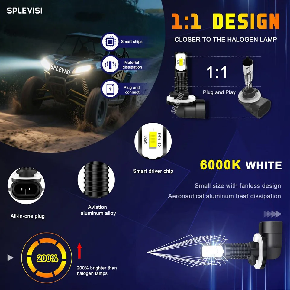 881 896 898 LED 6000K White Headlight Bulbs- For EZGO DS RXV Precedent Golf Cart 1999 2000 2001 2002 2003 2004 2005 2006-2019 view 2