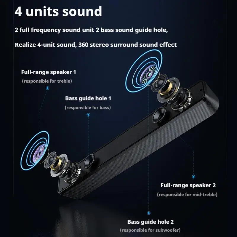 Portable Subwoofer Bass RGB Lights Mini Wired Bluetooth Speaker Surround Sound Family Party Karaoke Speakers For Cellphne/PC/TV