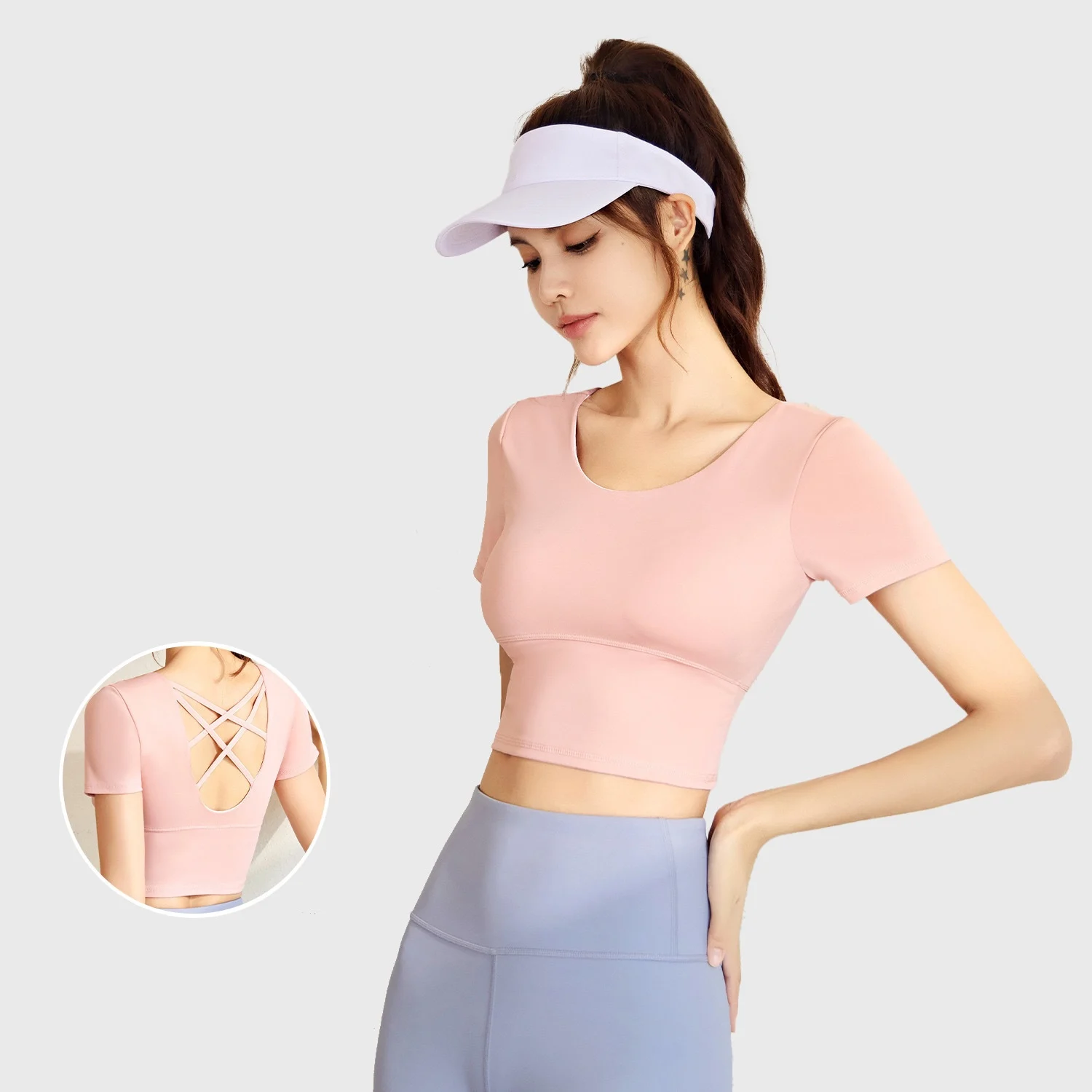 Women's Yoga Top with Built-in Bra Workout Shirt Naked Sensation Fitness Wear Gym Clothes for Yoga Pilates Running