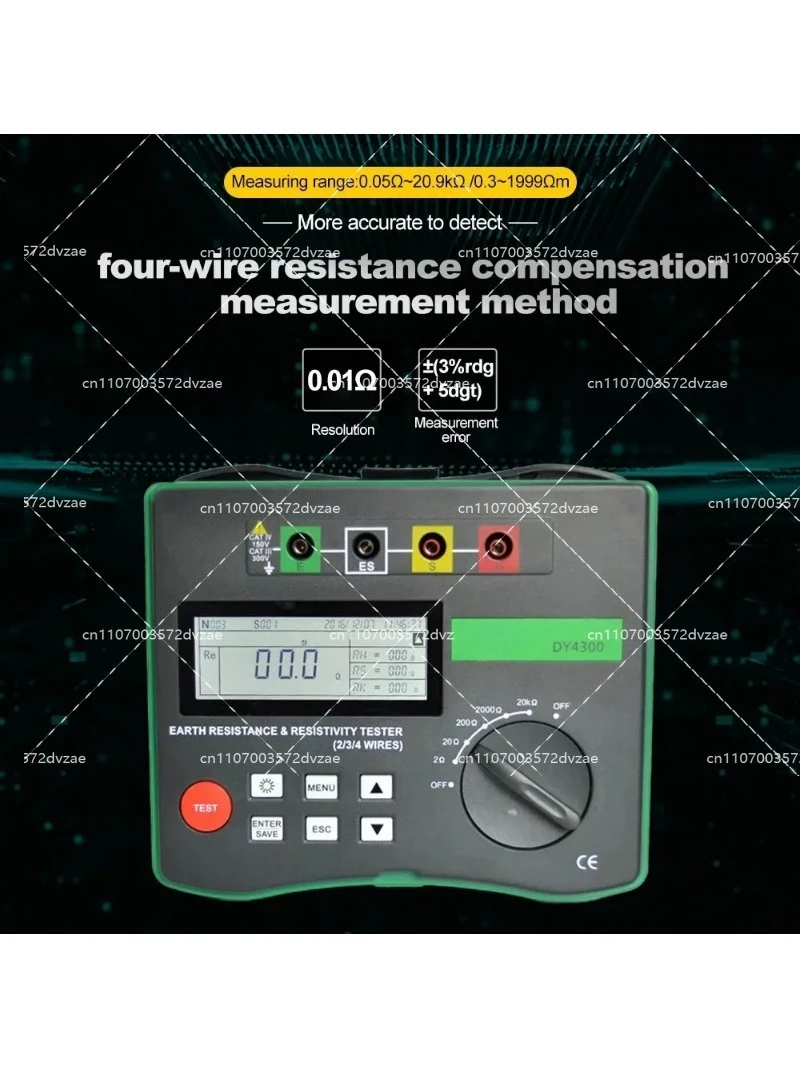 DY4300 Digital Earth Tester Ground Resistance Soil Resistivity Component Tester 0~20.99kΩ