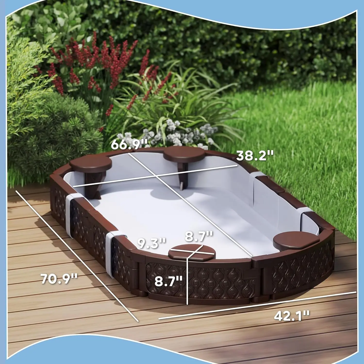 Kids Sandbox with Cover, Oval 71" Large Sand Pit with 4 Seats, Waterproof Bottom Liner, Weather Resistant Outdoor Sand Box