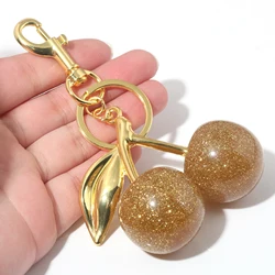 Fashion Delicious Golden Cherry Keychain Summer Fruit Cherry Pendant Key Ring Women Men Jewelry Bag Key Accessories Gift