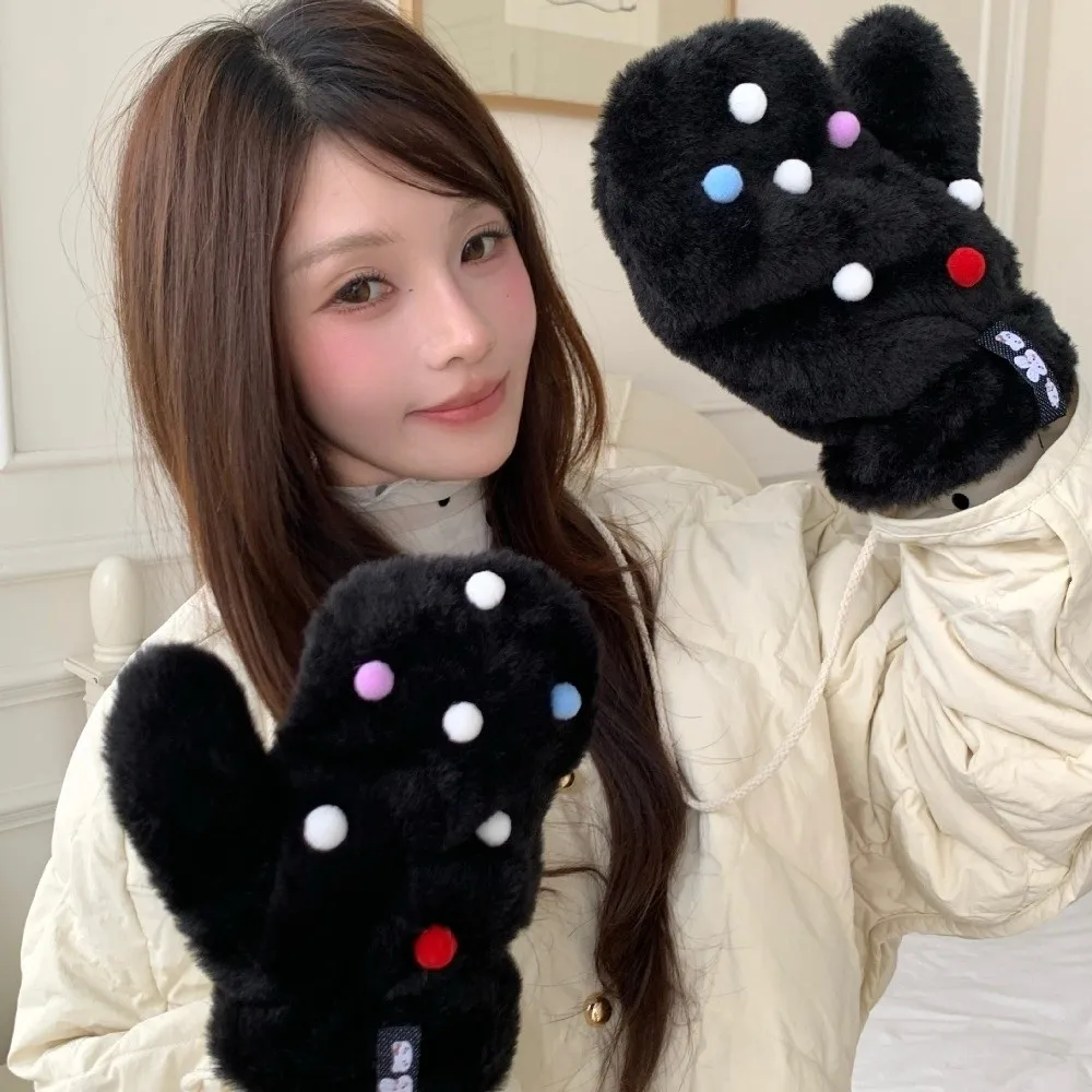 Durable Neck Lanyard Mitten Gloves Polyester Fleece Lined Windproof Winter Gloves Scarf Fleece Lined Gloves Cycling